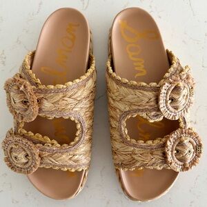 NEW no tags Sam Edelman Women's Tan Rattan basket Woven Slide Sandals Reina